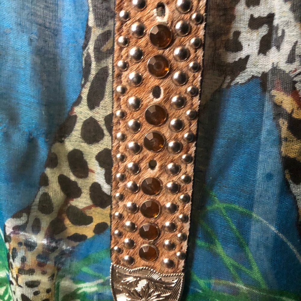 Studded, jeweled leather belt 29-33” no buckle.